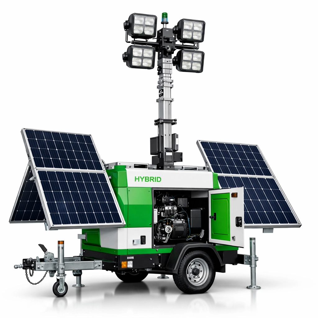 تاور لايت هجين للايجار - برج إضاءة ديزل + شمسي لتوفير الوقود