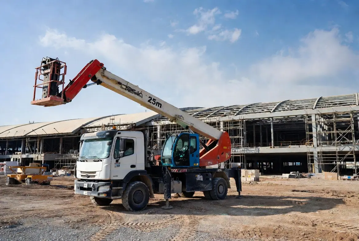 Straight arm manlift for high‑rise building maintenance in Riyadh skyline
