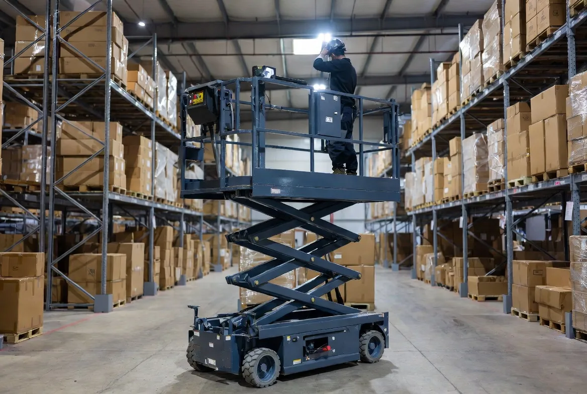 Electric scissor lift 10m for rent in Riyadh for high ceilings