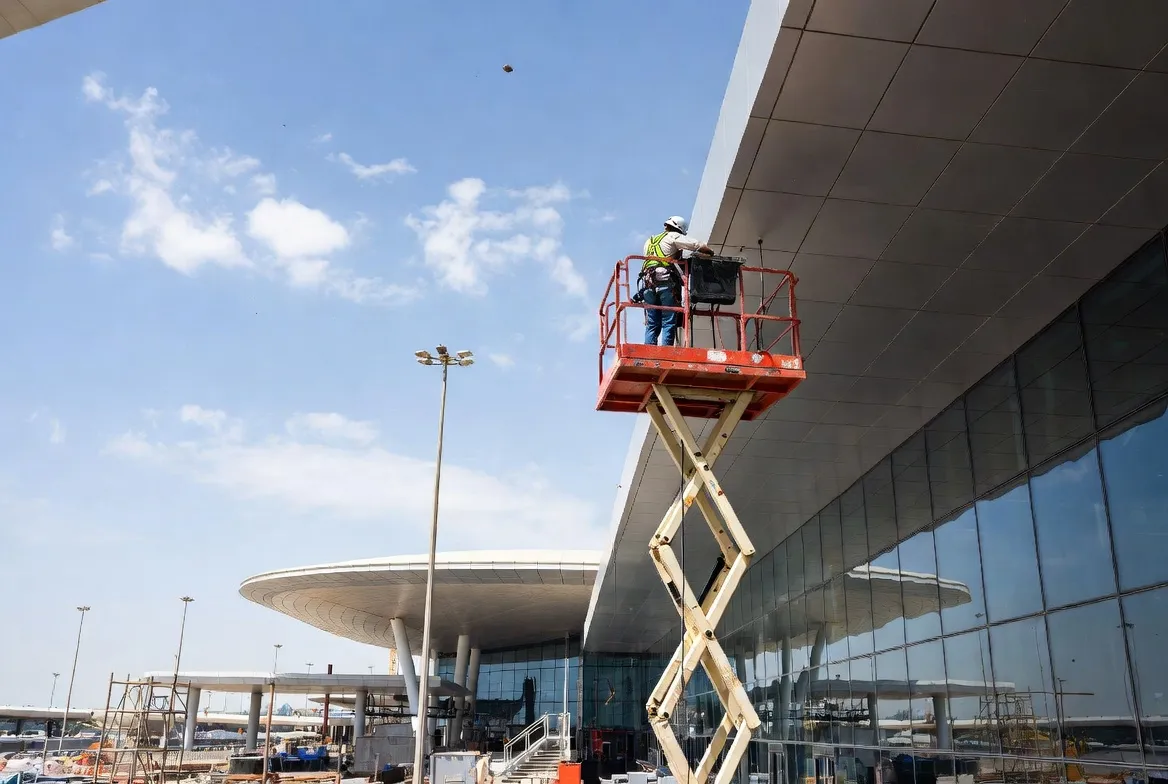 Diesel scissor lift 18m at Qiddiya project in Riyadh facade works