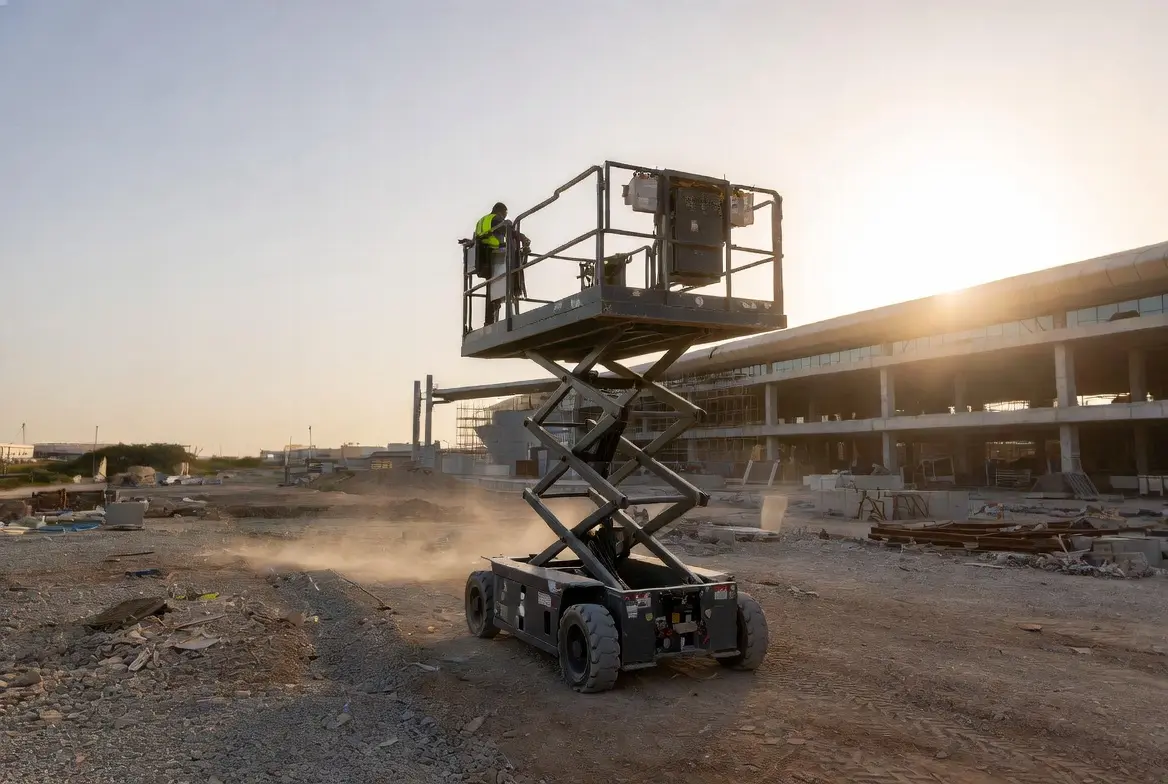 Vertical mast lift for rent in Riyadh for narrow aisles